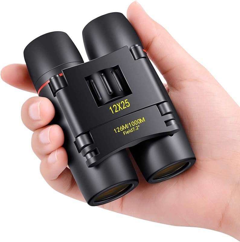POLDR 12X25 Small Pocket Binoculars: Compact Mini Optics for Adults, K