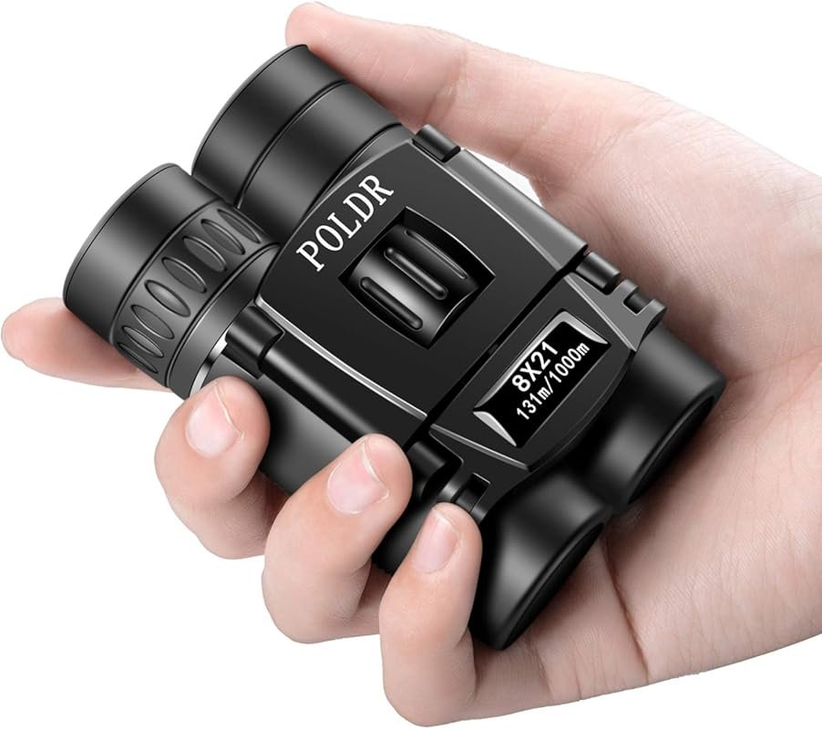 POLDR 8x21 Small Compact Folding Binoculars for Adults & Kids