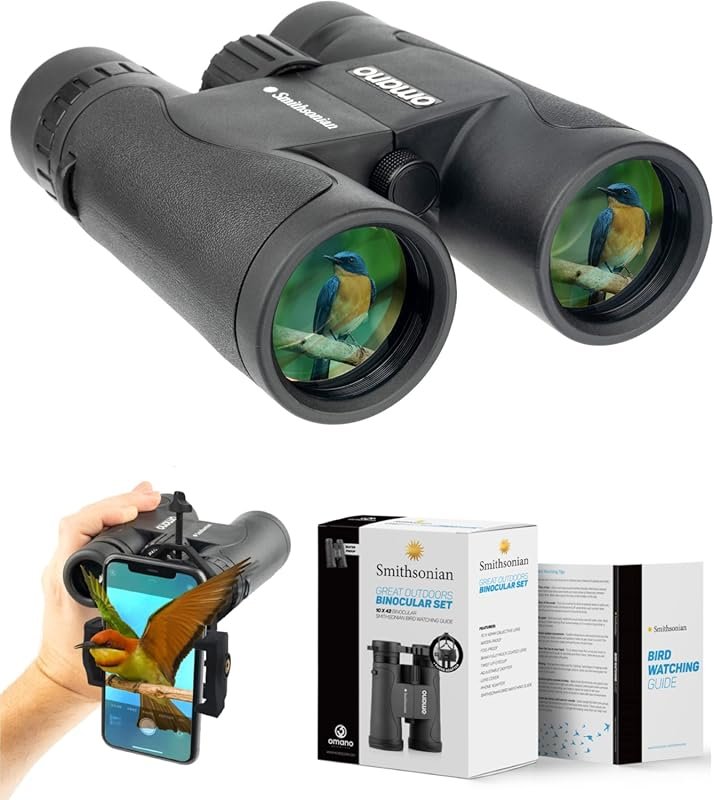 Smithsonian Adult Birding Binoculars 10x42 with Phone Adapter and Guid