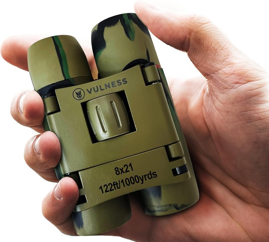 VULNESS 8x21 Camo Compact Binoculars: High Powered Mini Pocket for Adu