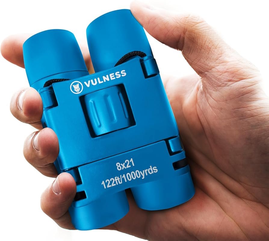 VULNESS 8x21 Blue Compact Binoculars: High Powered Mini Pocket for Adu