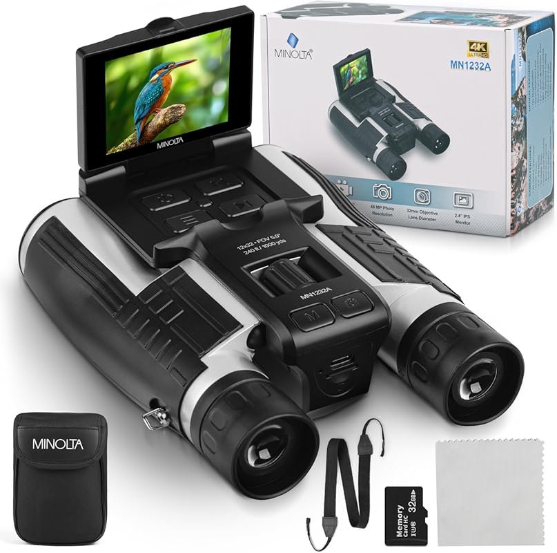 Minolta 12x32 Digital Binoculars with 4K UHD Camera, 48MP Photo, 8X Zo