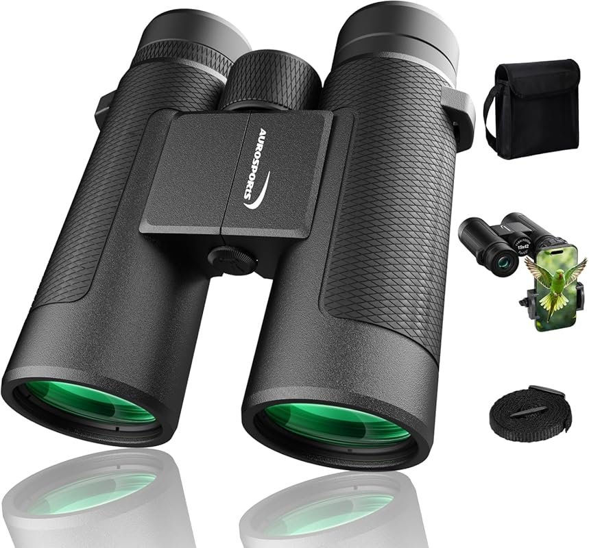 Aurosports 15x42 HD Binoculars: Lightweight, Portable with Phone Adapt