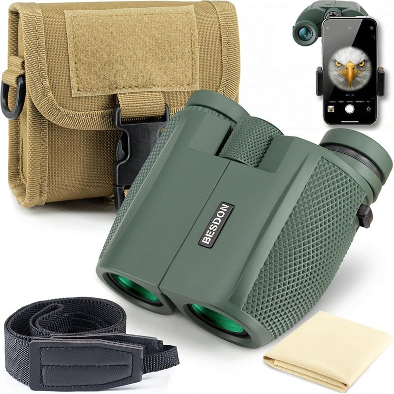 12x25 Compact Binoculars for Adults: High Power Pocket Size with Phone